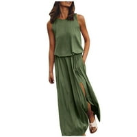 Sunkes for Women Modni ljetni casual bez rukava O-izrez Solid viljuškarska haljina Proljeće Ljetne haljine za žene zelene xxl