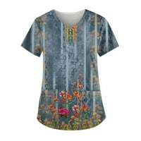 Feterrnal ženska retro tiskana radna odjeća V-izrez plus veličina majica sa džepovima Dressy Bluze za žene