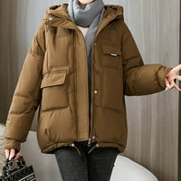 Obrezana bombaška jakna Ženska kapuljača Labavi baršun toplo Zip Solid Color dugačak bomber jakna za