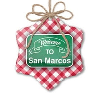 Božićni ukras zeleni znak Dobrodošli u San Marcos Red Plaid Neonblond