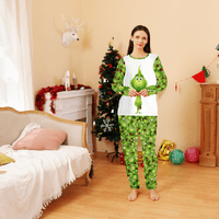 Nestašna božićna pidžama za žene, djeca za odmor pidžama-božićne zelene monstrum uzorka pločica i crvena stolica Green Monster Porodični uzorak