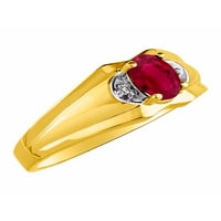 * Rylos klasični ovalni crveni rubin i dijamantni prsten - srpnja rođenje * 14k žuto pozlaćeno-srebro