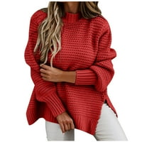 Kali_store Ženski džemper Ženski kabel pleteni skakači izduženi džemperi Ležerne prilike sa slobodnim ugrađenim zimskim pulovernim vrhovima crvena, xl