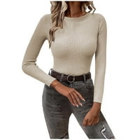 Voncos Weens pulover Duks zazor casual - Slim dugih rukava TURTLENECK PLITE Čvrsta boja lagani džemper za žene Khaki veličine s