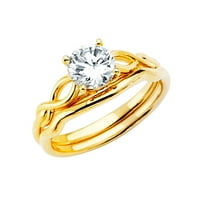 Jewels LU 14K Žuto zlato Kubični cirkonijski CZ Vjenčani opseg i angažman Bridalni prsten Dvije postavljene veličine 5