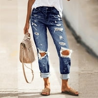 Hueook Jeans Flares za žene Jednobojne rupe s punim bojama Hlače sa pokucama modne hlače pantalone