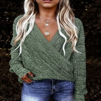 Elegantni džemper za žene duboki V izrez Jumper dugih rukava pulover džempere pletene vrhove