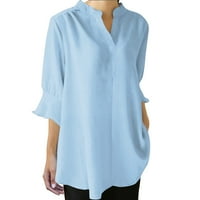 Majica Dyfzdhu za žene Solid V majice izrez Trubetni rukavi Ležerne prilike pamučne bluze