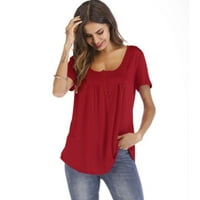 Moonker Womens Tops Košulje za žensku bluzu s rukavima Labava tunika plus veličina majica TOP Ljeto Kratki 4XL crveni