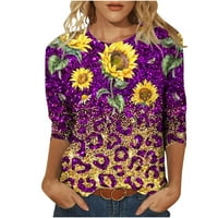 Ženska Slim Fit Comfy klirens bluza Ljeto okruglo bluza Bluza Leopard i suncokret tiskani Ters Trendy