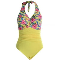 Žene Ljeto na plaži Bazen Ispiši kupaći kostimi s V-izrezom, žuti cvjetni