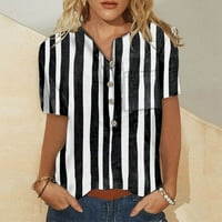 Bazyrey Womens Ljetni vrhovi Grafički tiskani bluza Ženka Henley Casual Short rukav pamučne majice Crna 4xl