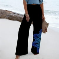 Ženske hlače široke noge Ljeto Smanjeni elastični struk Palazzo hlače labave fit Flowy Beach Hlače Dressy