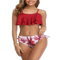 Niveer Women plivaju bikini setovi Drveni kupaći kostimi od kupaćih kostimica na rukavima bez rukava podstavljena trbušnjaka seksi izrez seksi -Bottomirani crveni list m