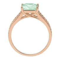 2. CT sjajan princezoni rez simulirani zeleni dijamant 14k Rose Gold Solitaire sa accentima prsten sz