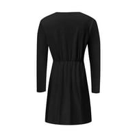 Shusuen Modeble ženski temperament V-izreznog hladnog u boji Dugih rukava haljina Maxi haljina za žene