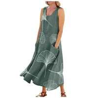 Haljine za žene tiskane scoop vrat sunčana haljina za gležanj Dužina Ležerne prilike bez rukava zelena m