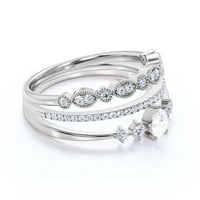 Zasljepljujući minimalistički 2. karatni kruški rez dijamantski prsten od klasičnog angažmana, pristupačni vjenčani prsten u srebru s 18k bijelim zlatnim poklopnjem za nju, Trio set, podudaranje