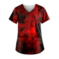 Lyylayray bluza za žene za žene personalizirano Halloween Print s kratkim rukavima V-izrez V-izrez Radne