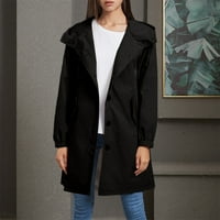 Ženski kaput s kapuljačom s dugim rukavima kišom plus veličina labavo solid boja WindBreaker kaput od kaputa crna veličina 3xl