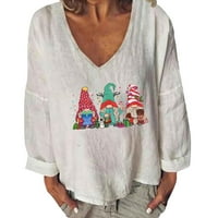 Ženske božićne majice V izrez dugih rukava modne casual bluze vrhovi simpatični grafički blokovi za