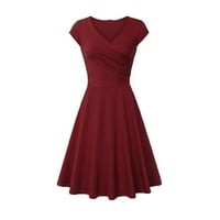 Haljina za žene, modne ženske haljine u boji V-izrez kratka rukava večernja haljina za vino XL
