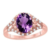 Mauli dragulji za žene 1. Karatni dijamant i ovalni oblik ametist prsten prsten 10k ruže zlato