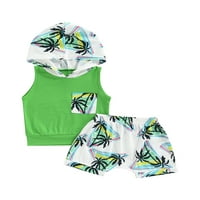 Bagilaanoe novorođenčad dječaci casual odijelo drvo ispis patchwork s kapuljača bez rukava + elastični kratke hlače ljeti setovi