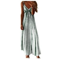 USMIXI Formalne haljine za žene Modni elastični struk Spaghetti kaiš plaža Dugi sandress V-izrez bez rukava s rukavima Summer Summer Maxi haljina zelena s