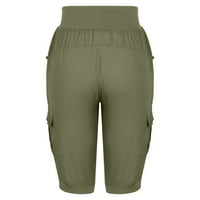 Scyoekwg Duksevi za žene Ležerne prilike solidne hlače Elastične labave hlače Ravne širine nogu pantalone sa džepom Army Green S