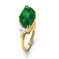 Laboratorija Solitaire uzgojen smaragdni prsten sa dijamantnim trio za žene, 14k žuto zlato, US 3,00
