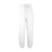 Ženske casual labave vučne elastične hlače visokog struka udobne pantalone sa džepovima bijeli m