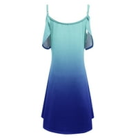 Haljine za žene Žene Ljeto Ležerne prilike Spagetti remenske haljine hladne rame ruffle rukavi haljine sa džepom plavom bojom