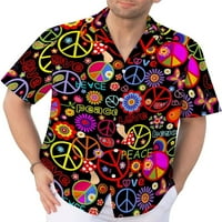 Hippie print majica za muškarce Retro Big i visoki gumb dolje majice Casual Aloha majice kratkih rukava