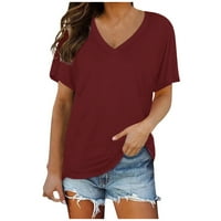 GDFun majice za žene Ženska modna nova ljetna V-izrez Solidna boja kratki rukav Ležerne majica Top