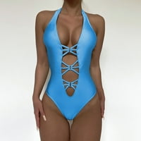 Ženski python Print kupaći kupaći kostimi Bikini Halter šuplje kostime odjeće za plažu Criss Cross Plung V izrez kupaći kostim Sky Blue M