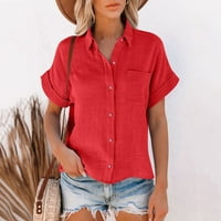 DrpGunly Hawaiian majice za žene Loose dugme duga košulja pamučne dame casual vrhovi majica bluze košulje za žene T majice za žene crvene 2xl