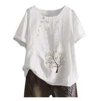 Ženske majice Žene Vintage Print O-izrez Floral Dugme Majica kratkih rukava Top bluza Žene Torbice White + SAD: 12-14