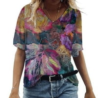 Košulje za žene Trendi Ženski ljetni casual labav cvjetni print v izrez kratki rukav vrhovi za žene Ležerne ljetne ljubičaste s