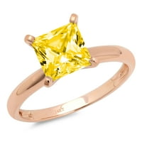 CT sjajna princeza sintetička žuta moissine 14k Rose Gold Solitaire prsten sz 8.5