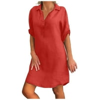 Haljina za žensko-dolje za vrat plus veličina mini haljina puna boja labava haljina na plaži s kratkim