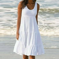 Letnje haljine na plaži za žene casual O-izrez haljina Poofy ruckele bez rukava bez rukava Vintage Swing