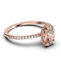 Prekrasan minimalistički 1. karat ovalni morgatit i dijamantni movali zaručni prsten, cvjetni vjenčani prsten u srebru u sterlingu sa 18k ružom zlata, iznenađujuće poklon za nju