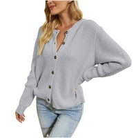 Hinvhai Woman Modni gumb Reverzibilni dugi rukavi Klit Cardigan Labavi vrhovi džemper za bluzu na sezonskom