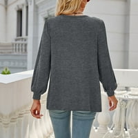 Zkozptok Žene Dukseri Fleece Ležerne prilike pulover s dugim rukavima Crw Crt Majice, Siva, XL