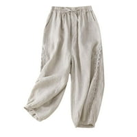 Ženske pamučne patvene pantalone elastične struke široke noge useljene hlače Ljetne casual plaže pantalone s džepovima sive m
