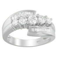 14kt bijeli zlatni CTTW okrugli i baguet-rezan dijamantski prsten