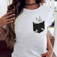 Amousa ženski džep za kućne ljubimce tiskani kratki rukav Ležerni labavi majica Top Thirts majice za