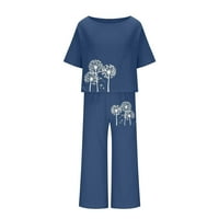 Ljetne pamučne posteljine za žene casual s kratkih rukava ispisane bluze hlače Ležerne kućne odjeće dame labave odijelo