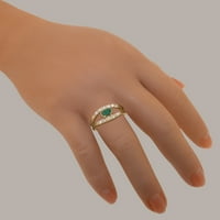 Britanci napravio je 10k ružični zlatni prsten s prirodnim smaragdnim i kubnim cirkonskim ženskim prstenom - Opcije veličine - veličine 11